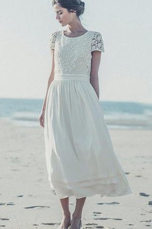 Robe de mariée elégant plissé nature avec manche courte col ras du cou - photo 1