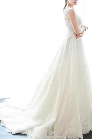 Robe de mariée de traîne moyenne a-ligne merveilleux avec sans manches appliques - photo 4