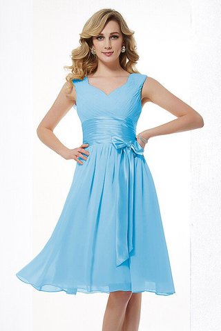 Robe demoiselle d'honneur plissage courte a-ligne en chiffon larges bretelles - photo 2