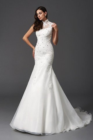 Robe de mariée longue de sirène elevé de traîne courte avec perle - photo 6