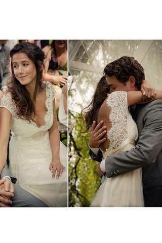 Robe de mariée naturel de princesse avec perle textile en tulle a-ligne - photo 2