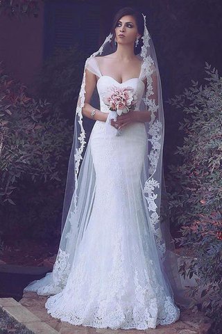 Robe de mariée naturel de sirène avec sans manches de traîne courte en tulle - photo 1