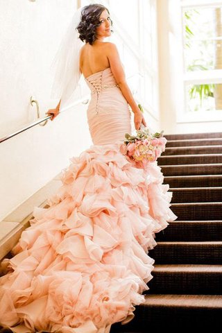 Robe de mariée de sirène glamour avec lacets de lotus de col en cœur - photo 2