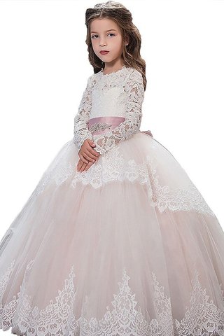 Robe de cortège enfant naturel avec fleurs en tulle jusqu'au sol avec manche longue - photo 1