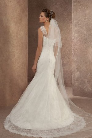 Robe de mariée ruché d'épaule asymétrique jusqu'au sol manche nulle cordon - photo 2