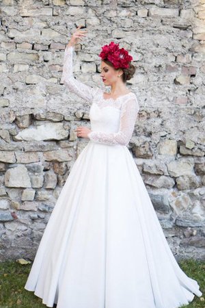 Robe de mariée naturel en satin ligne a jusqu'au sol avec décoration dentelle - photo 2