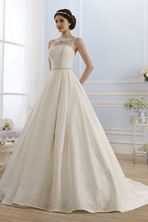 Robe de mariée romantique col en bateau cordon manche nulle avec décoration dentelle - photo 1