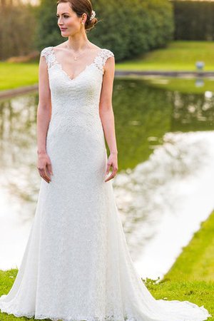 Robe de mariée facile ligne a appliques de traîne courte avec décoration dentelle - photo 1