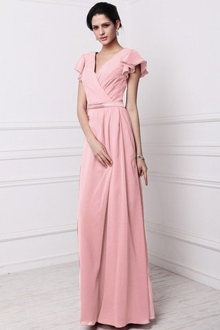 Robe demoiselle d'honneur longue jusqu'au sol avec fronce v encolure avec chiffon - photo 21