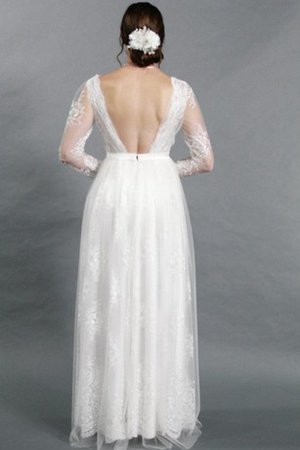 Robe de mariée avec manche longue avec ruban jusqu'au sol appliques col en v foncé - photo 2