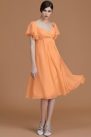 Robe demoiselle d'honneur naturel au niveau de genou en chiffon avec manche courte ruché - photo 26