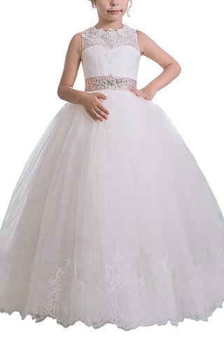 Robe de cortège enfant avec fleurs manche nulle en tulle de mode de bal ceinture - photo 1