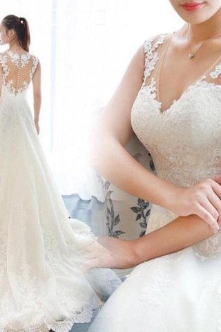 Robe de mariée de traîne moyenne a-ligne merveilleux avec sans manches appliques - photo 2