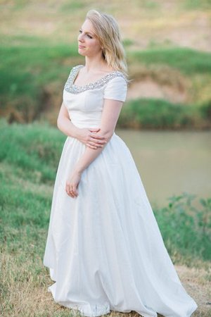 Robe de mariée ruché a-ligne avec manche courte avec perle encolure en carré - photo 2