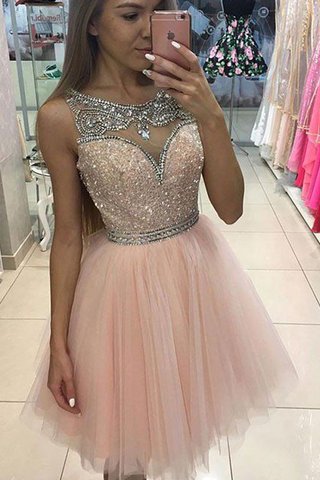 Robe de cocktail naturel avec perle avec sans manches de princesse encolure ronde - photo 1