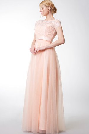 Robe demoiselle d'honneur modeste col en bateau ceinture avec ruban en tulle - photo 2