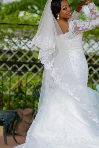 Robe de mariée encolure en carré en organza avec manche longue glamour textile en tulle - photo 2