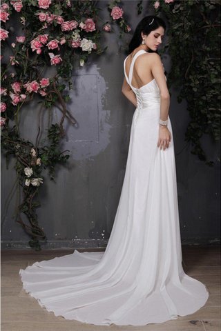 Robe de mariée avec fleurs avec fronce de tour de ceinture en haute collant de dos nu - photo 2