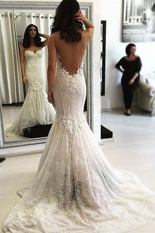 Robe de mariée naturel col en forme de cœur manche nulle de sirène de traîne courte - photo 1