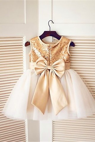 Robe de cortège enfant naturel de princesse en tissu pailleté a-ligne avec fleurs - photo 3