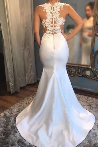 Robe de mariée en satin populaire de traîne moyenne decoration en fleur col u profond - photo 3