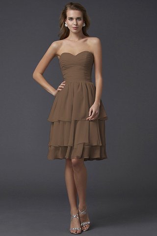 Robe demoiselle d'honneur naturel courte manche nulle avec chiffon au niveau de genou - photo 3