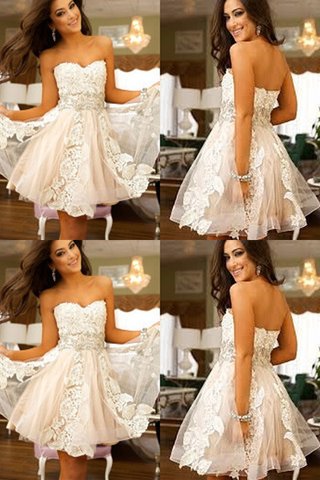 Robe de graduation naturel en tulle manche nulle decoration en fleur de col en cœur - photo 1