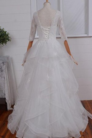 Robe de mariée modeste avec décoration dentelle bretelles spaghetti en organza a-ligne - photo 2