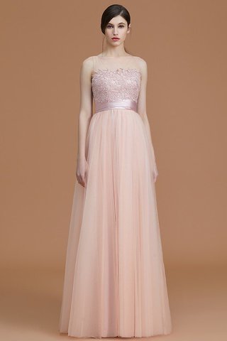 Robe demoiselle d'honneur naturel manche nulle fermeutre eclair col en bateau en tulle - photo 2