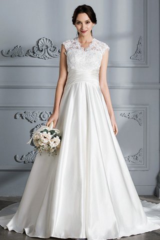 Robe de mariée de traîne moyenne de mode de bal en satin avec sans manches v encolure - photo 5