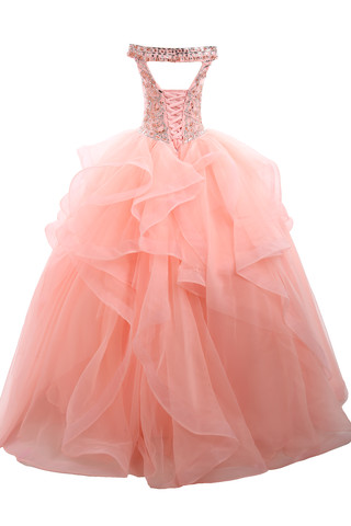 Robe de quinceanera romantique longue avec cristal de crystal floral pin textile en tulle - photo 6