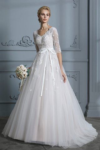 Robe de mariée en tulle v encolure avec décoration dentelle en 1/2 manche divin - photo 1