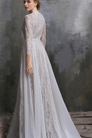 Robe de mariée plissage en 3/4 manche de traîne courte a-ligne boutonné - photo 2