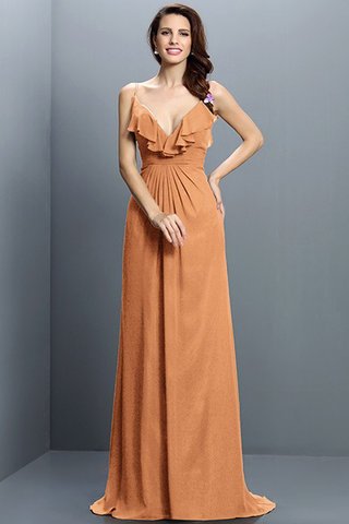 Robe demoiselle d'honneur longue plissage avec fronce bandouliere spaghetti en chiffon - photo 20