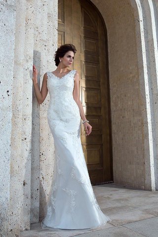 Robe de mariée longue manche nulle de traîne courte de sirène v encolure - photo 4