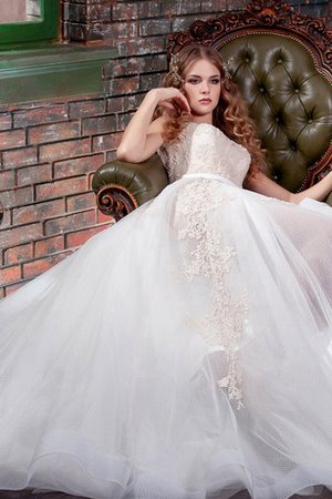 Robe de mariée naturel appliques en tulle col u profond de traîne mi-longue - photo 2