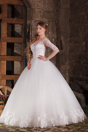 Robe de mariée naturel vintage avec manche 1/2 de mode de bal col en bateau - photo 2