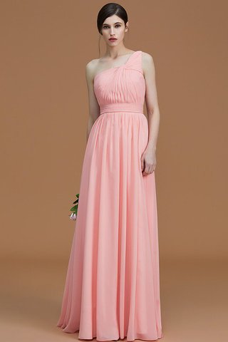 Robe demoiselle d'honneur naturel avec sans manches ligne a ruché d'épaule asymétrique - photo 6