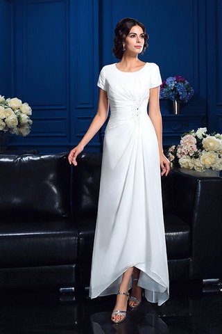 Robe mère de mariée naturel haut bas encolure ronde avec chiffon avec zip - photo 3