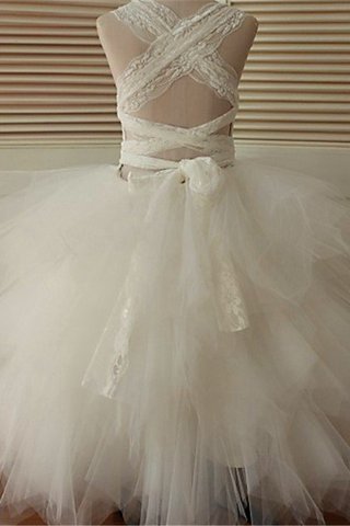 Robe de cortège enfant naturel manche nulle encolure ronde en organza avec fleurs - photo 4