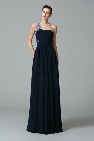 Robe de soirée longue en chiffon d'épaule asymétrique avec zip avec sans manches - photo 3