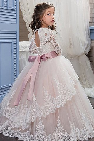 Robe de cortège enfant naturel avec fleurs en tulle jusqu'au sol avec manche longue - photo 2