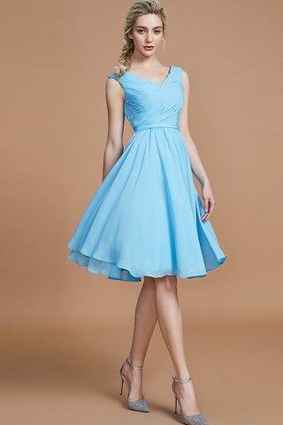 Robe demoiselle d'honneur avec chiffon de col en v ruché ligne a fermeutre eclair - photo 6