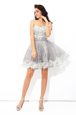 Robe de cocktail courte de col en cœur de princesse en tulle avec décoration dentelle - photo 3