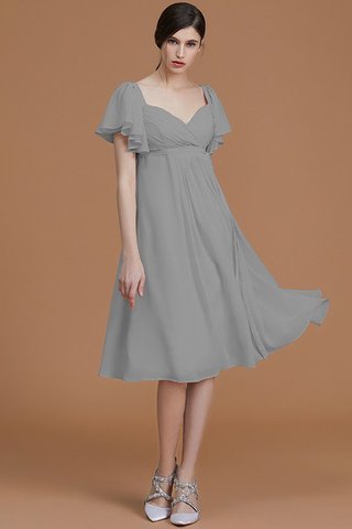 Robe demoiselle d'honneur naturel au niveau de genou en chiffon avec manche courte ruché - photo 34