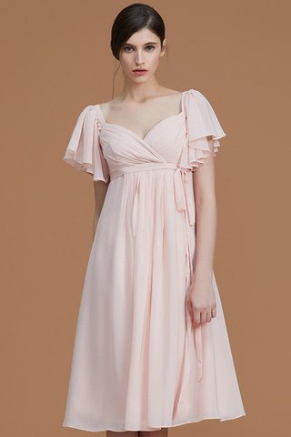 Robe demoiselle d'honneur naturel au niveau de genou en chiffon avec manche courte ruché - photo 3