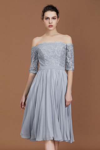 Robe demoiselle d'honneur de princesse en chiffon d'epaule ajourée avec zip mignonne - photo 4