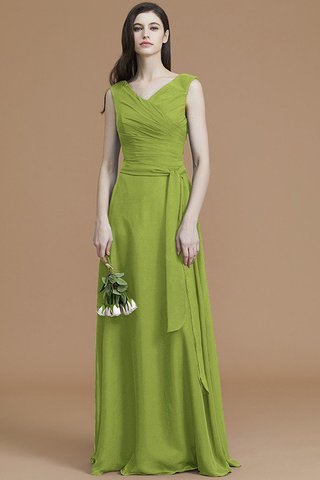 Robe demoiselle d'honneur naturel avec ruban de col en v manche nulle ceinture en étoffe - photo 19