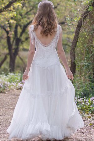 Robe de mariée plissé simple en dentelle avec perle manche nulle - photo 2