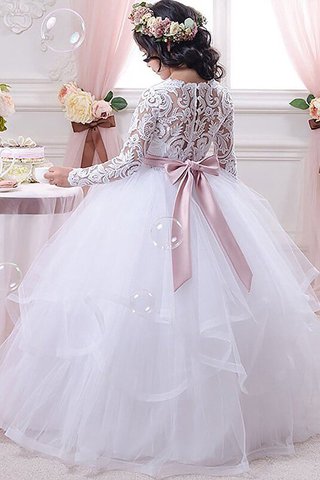 Robe de cortège enfant naturel avec manche longue avec fleurs en tulle jusqu'au sol - photo 2